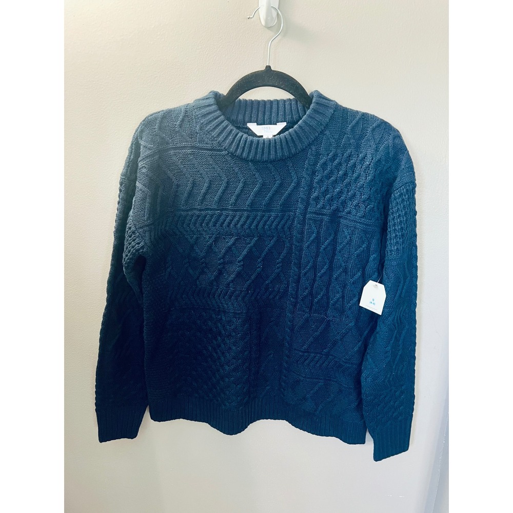 Chunky Fisherman Cabincore Outdoor Cable Knit Sweater Navy Blue Womens S 4-6 NWT